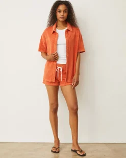 MONROW Diamond Terry Cloth Vintage Short RUSTORANGE Best